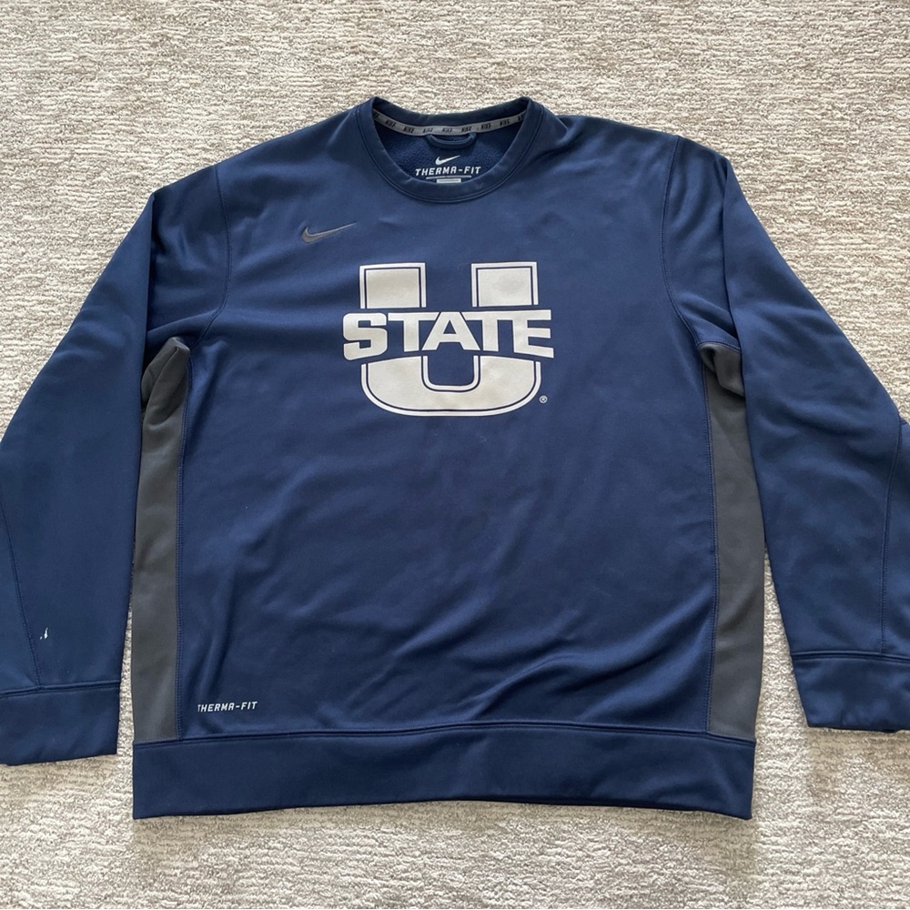 Nike Therma Fit Utah State Aggies Sweatshirt XL Blue Pullover Track And Field
